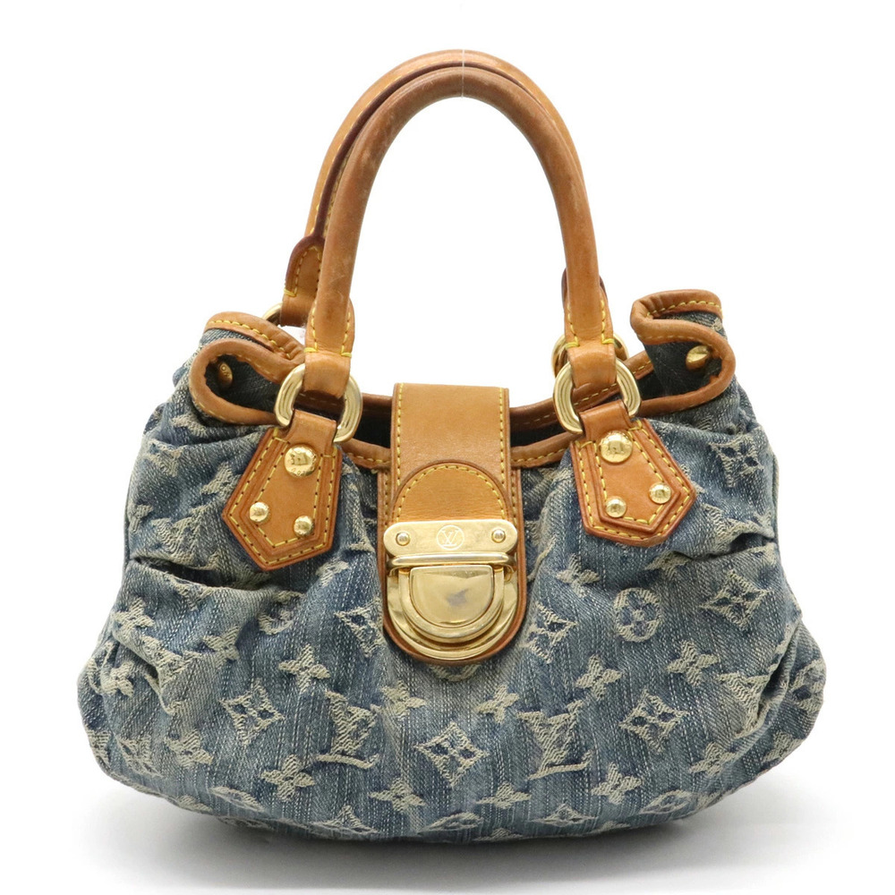 LOUIS VUITTON Monogram Denim Pleated Handbag Bag Blue